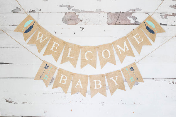 Tribal Baby Shower Decor, Tribal Welcome Baby Banner, Arrows and Feathers Baby Shower Garland, Boho Shower Garland, B619