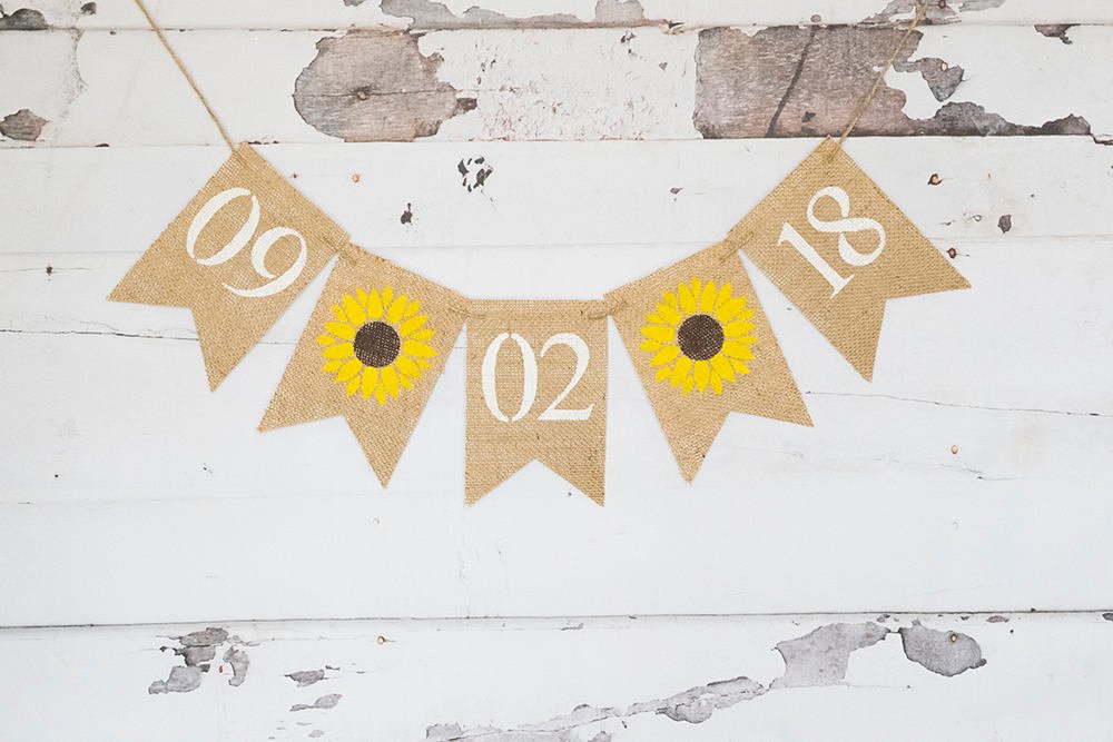 Sunflower Save The Date Burlap Banner, Summer Bridal Shower Decor, Rustic Engagement Announcement Sign, Country Wedding Photo Prop, B564