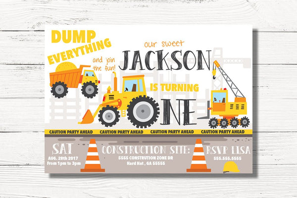 Digital Construction Birthday Invitation, Dump Truck Invite,  Construction Party, Diggers and Dump Truck Invite, 1st Birthday Party, C062