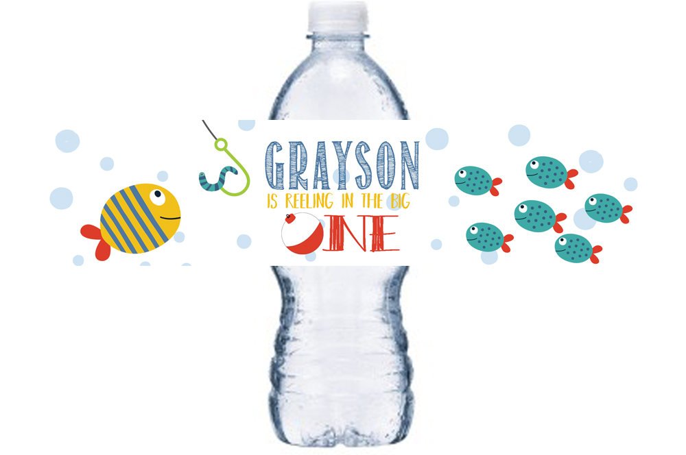 O-Fish-Ally One Bottle Labels,  Reeling in the Big One Bottle Wrap, Fisherman-Themed Birthday Party, O-Fish-Ally One Decor, , BL050