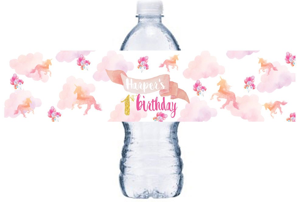 Unicorn Birthday  Water Bottle Labels,  Unicorn Bottle Wrap, Unicorn  Birthday Party, Little Girl Birthday Party Decor, , BL052