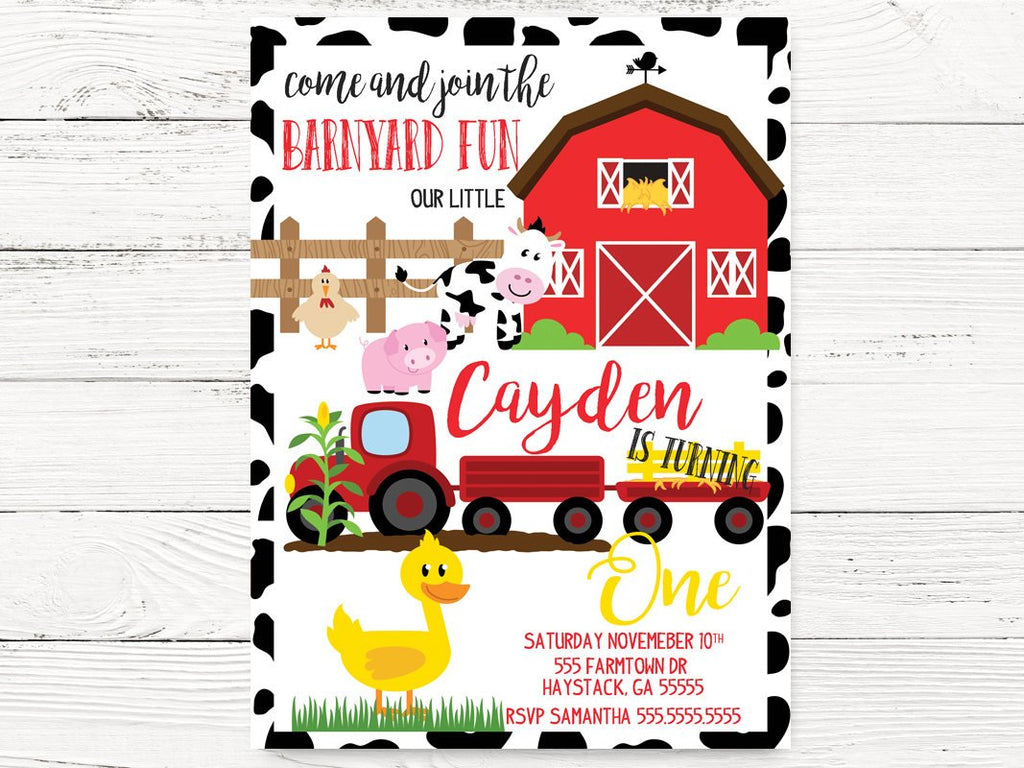 Digital Barnyard Birthday Invitation, Farm Theme Party Invite, Cowgirl Invitation, Barnyard Baby Boy Invite, First Birthday Invitation, C082