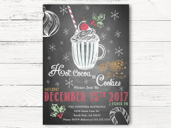 Christmas Party Invitations, Hot Cocoa and Cookies Invitation, Holiday Invitations, Xmas Invitations, Holiday Gathering Invitations, C031