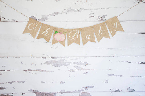 Fall Baby Shower Banner, Watercolor Pumpkin Banner, Pink Pumpkin Gender Reveal Banner, Oh Baby Banner, Autumn Baby Shower Decor, B593