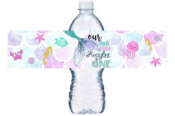Little Mermaid Bottle Label, Under the Sea Bottle Wrap, Mermaid Birthday Label, Mermaid Party  BL044