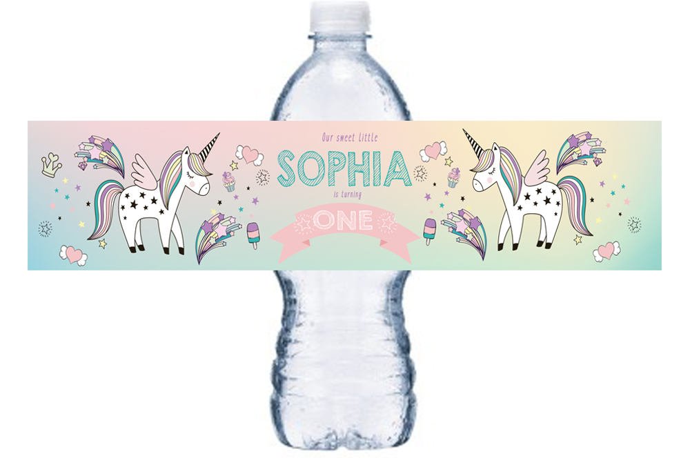 First Birthday Unicorn Bottle Labels – Swanky Party Box