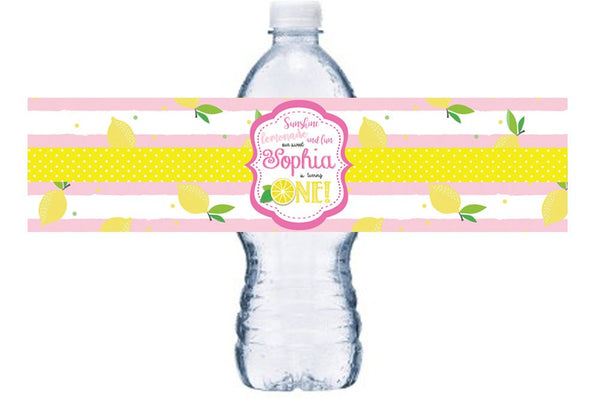 Pink Lemonade Water Bottle Labels, Lemon Bottle Wrap, Birthday Waterproof Adhesive Stickers, Lemonade -theme Birthday, BL048