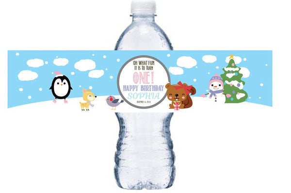 Christmas Birthday Water Bottle Labels, Winter Wonderland Bottle Wrap, Birthday Waterproof Adhesive Stickers, Christmas Party , BL023