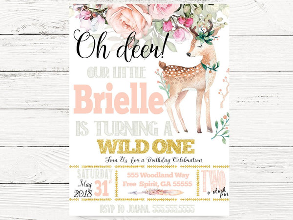 Digital Oh Deer 1st Birthday Invitations, Our Little Deer Invite, Wild One Themed Party, First Birthday Invitation, C093