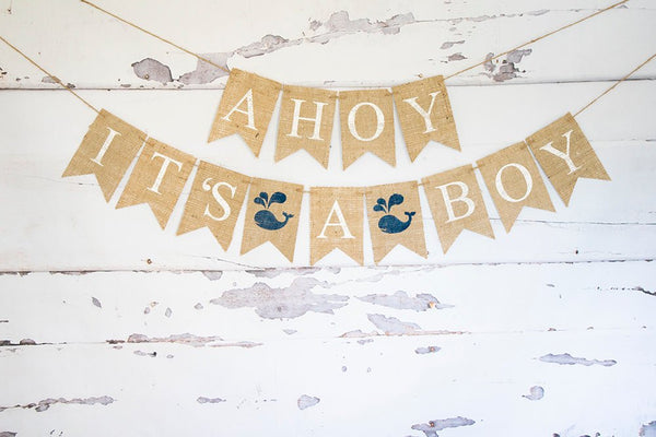 Ahoy It's A Boy Banner, Nautical Baby Shower Decor Whale Baby Shower Banner, Nautical Baby Shower Sign, Whale It's A Boy Banner,  B893