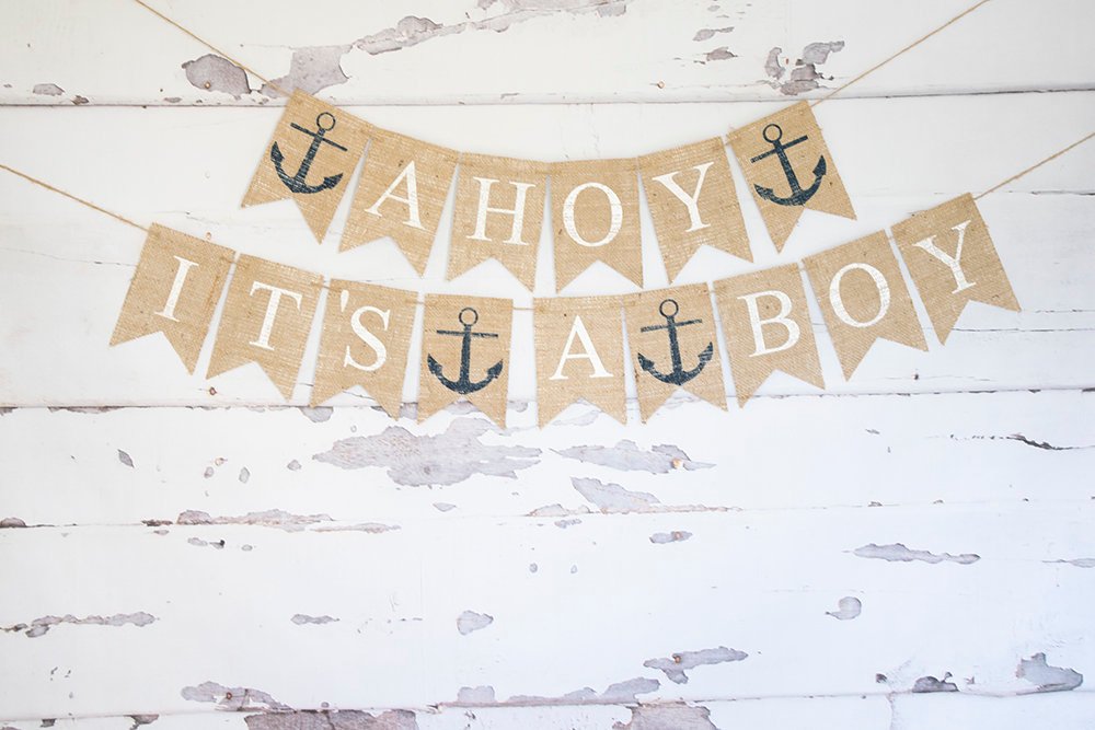 Nautical Baby Shower Decor, Ahoy It's A Boy Banner, Nautical Banner, Anchor Baby Shower Banner, Nautical Birth Announcement, B895