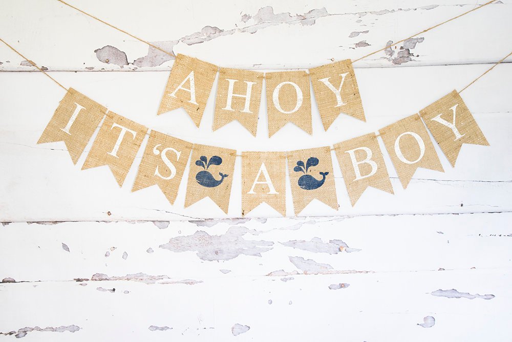 Ahoy It's A Boy Banner, Nautical Baby Shower Decor Whale Baby Shower Banner, Nautical Baby Shower Sign, Whale It's A Boy Banner,  B893