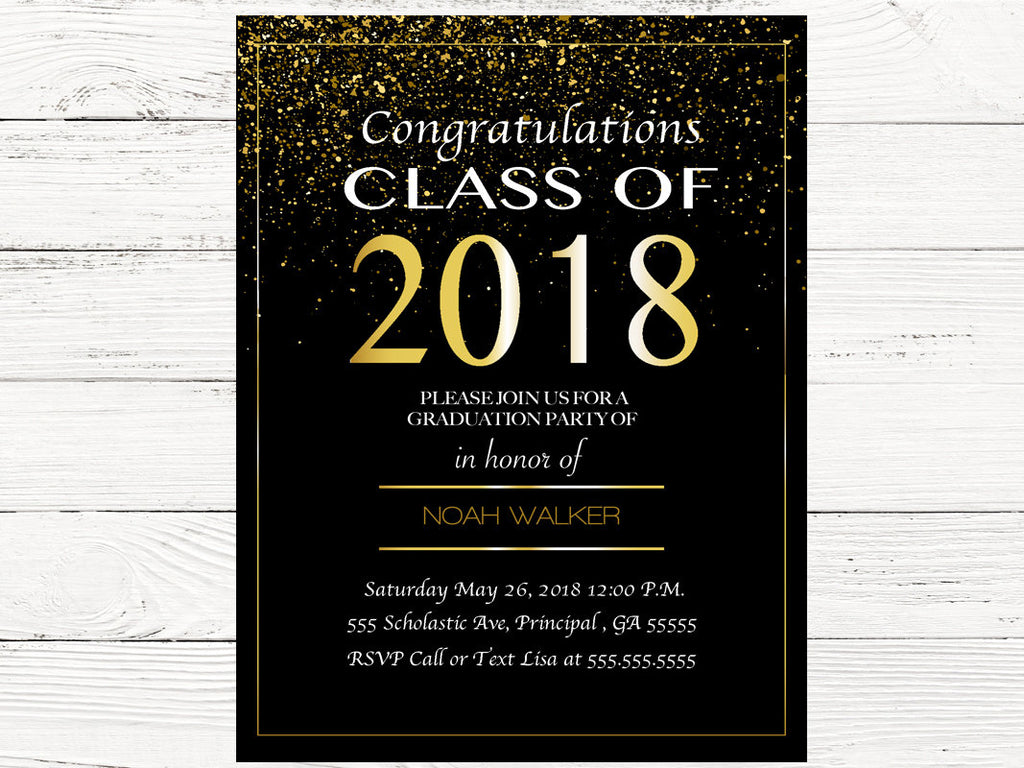 Graduation Invitations, Graduation Party Invite, Class of 2018 Graduation Announcement, 2018 Graduation Invite in Black and Gold, C106