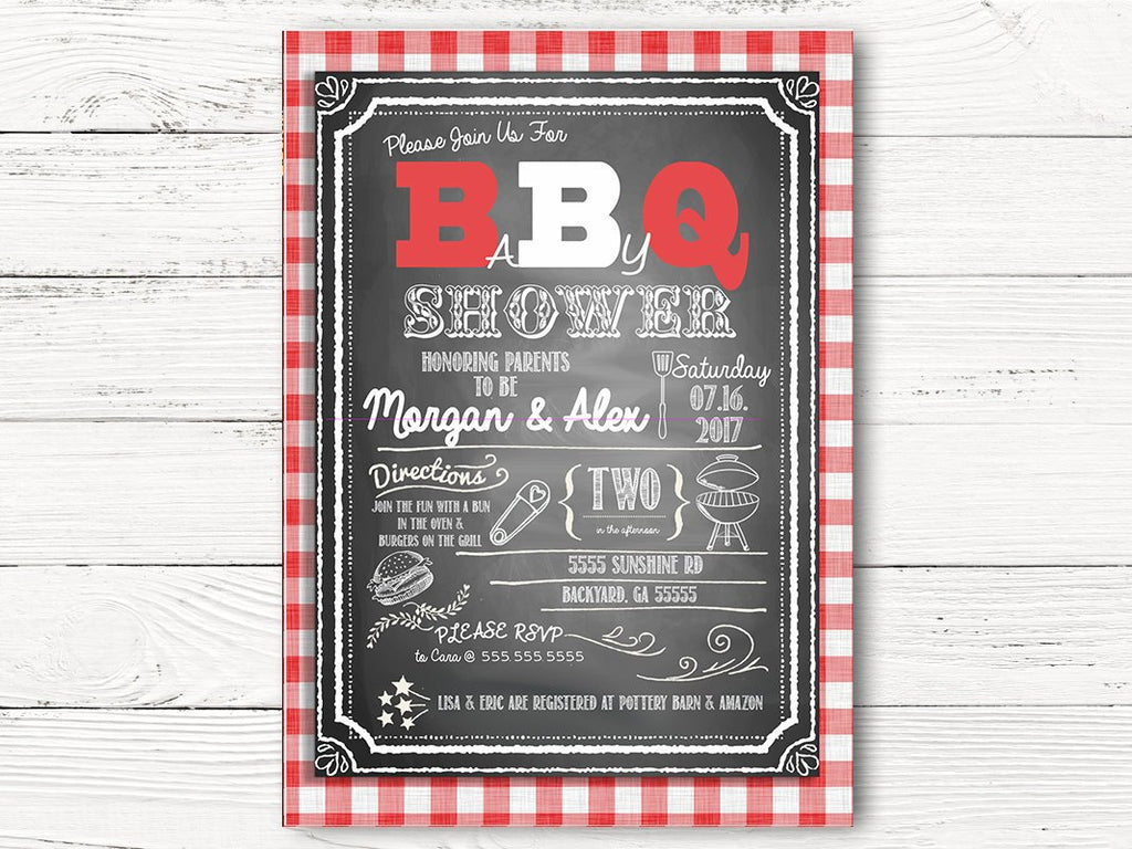 Digital BBQ Baby Shower Invitations, Personalized BBQ Baby Shower Cards, Outdoor Baby Shower Party Invites, BBQ Baby Shower Cards, C045