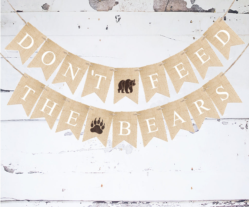 Don't Feed The Bears Burlap Collection, Camping Party Decorations, Camp Decor, Woodland Decorations, Bear Party, Summer Party Decor COL153