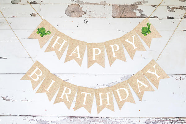 Turtle Happy Birthday Banner, Turtle Party Birthday Decor, Happy Birthday Banner