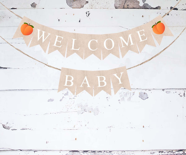 Peach Welcome Baby Banner, Fruit Baby Shower or Gender Reveal Party Decor, Peach Baby Shower Banner, Peach Banner, Fruit Shower