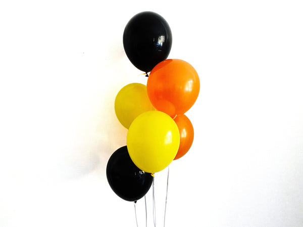 Black, Orange, and Yellow Balloon Bouquet, Halloween Balloons, Construction Birthday Party Decorations, Balloon Bouquet Set of 6
