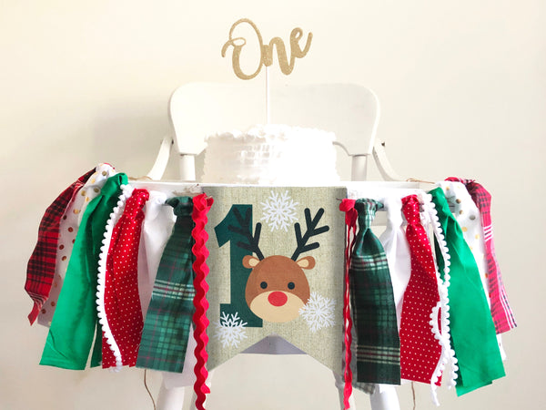 Reindeer Banner, Christmas First Birthday Party Decorations, Christmas Birthday Banner, Reindeer Birthday Party Decorations HC010