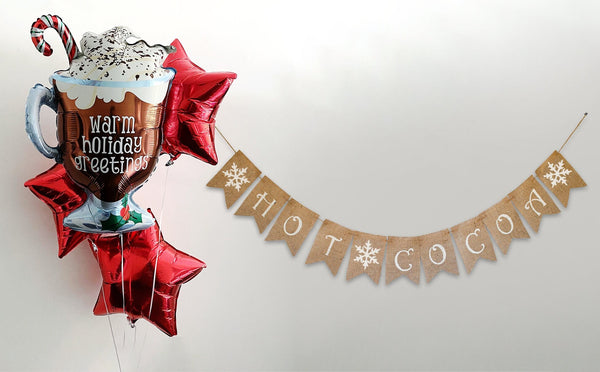 Hot Chocolate Party Decor | Christmas Party Decorations | Hot Cocoa Balloons | Christmas Decorations | Seasons Greetings Balloon