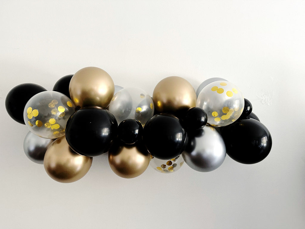 Black, Silver, & Gold Balloon Garland – Swanky Party Box