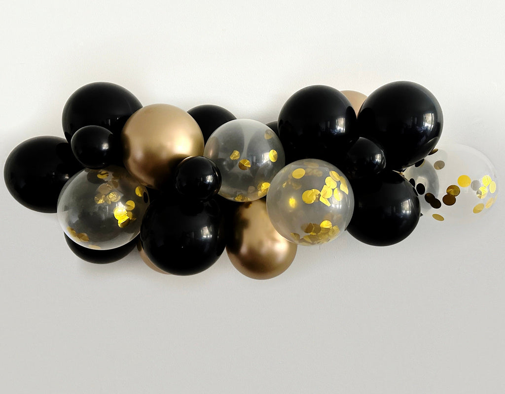 Black & Gold Balloon Garland  Black & Gold Party Decorations – Swanky Party  Box