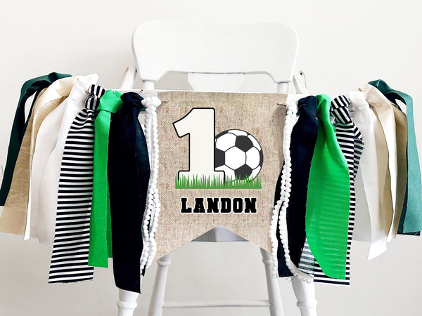 Soccer First Birthday Decor, Personalized Soccer Party Banner, Soccer Banner, Soccer Highchair Banner, First Birthday Party, HC077