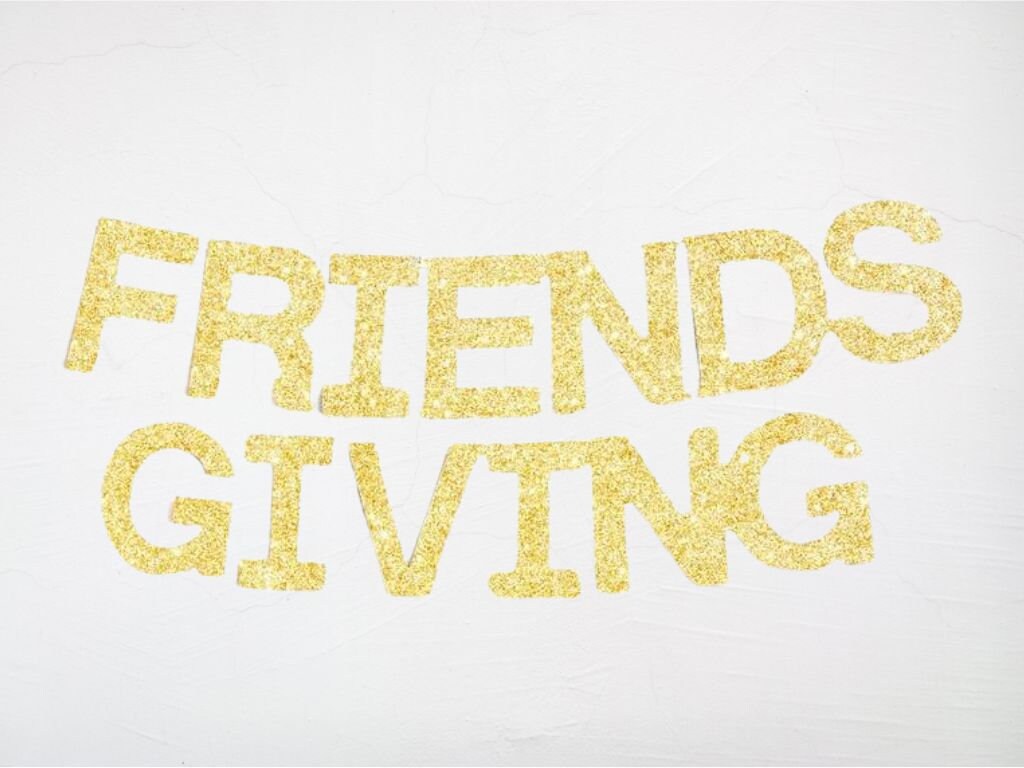 Friendsgiving Banner Rose Gold Glitter Happy Friendsgiving...
