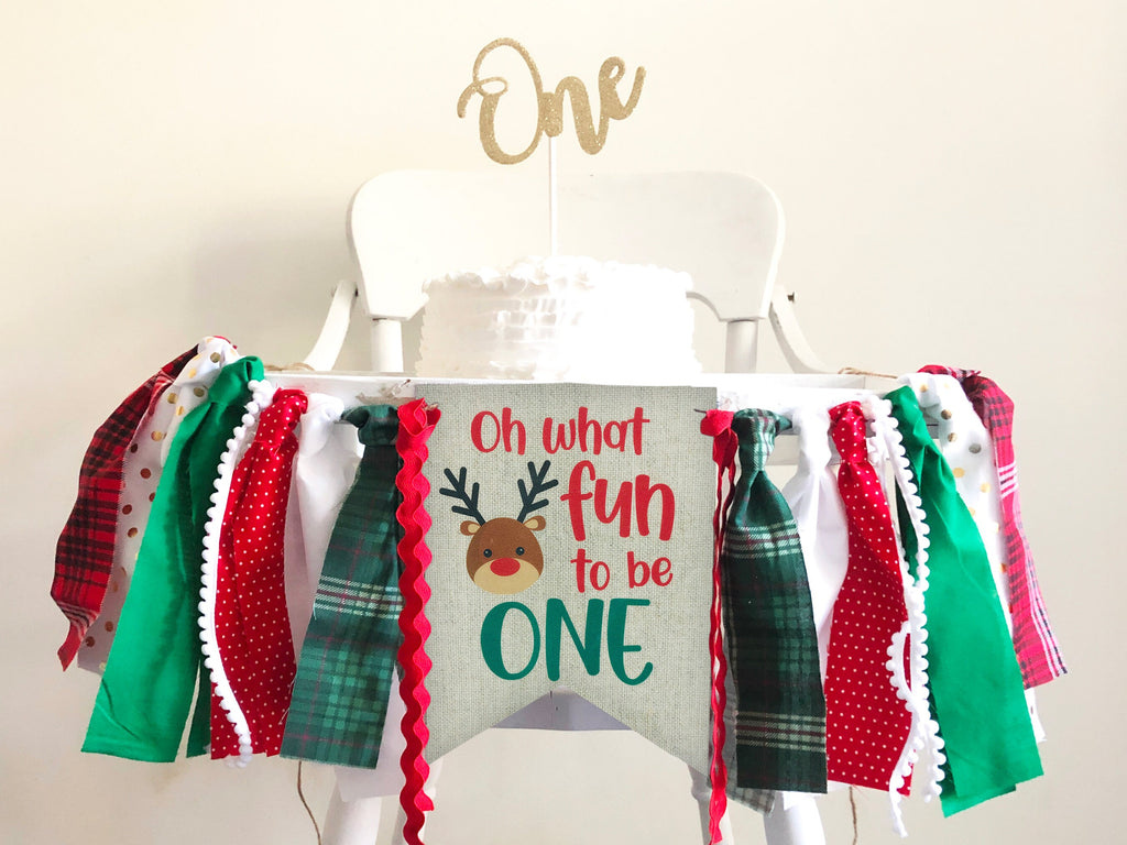 Oh What Fun Reindeer Banner, Christmas First Birthday Party Decorations, Christmas Birthday Banner, 1st Birthday Party Decorations HC081