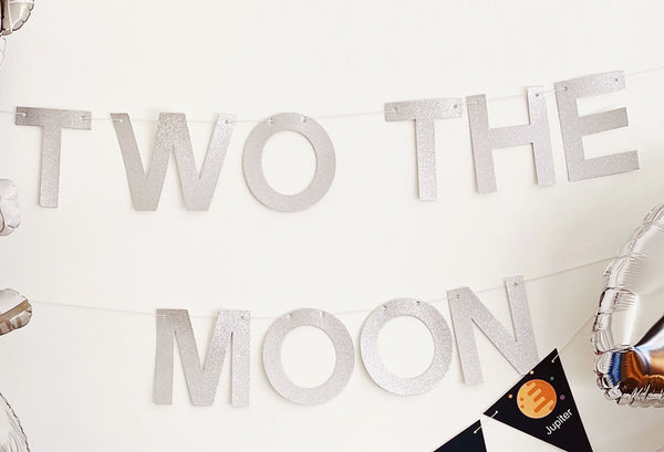 Two The Moon Glitter Banner, Space 2nd Birthday Party, Astronaut Second Birthday, Space Party Decorations, LB001