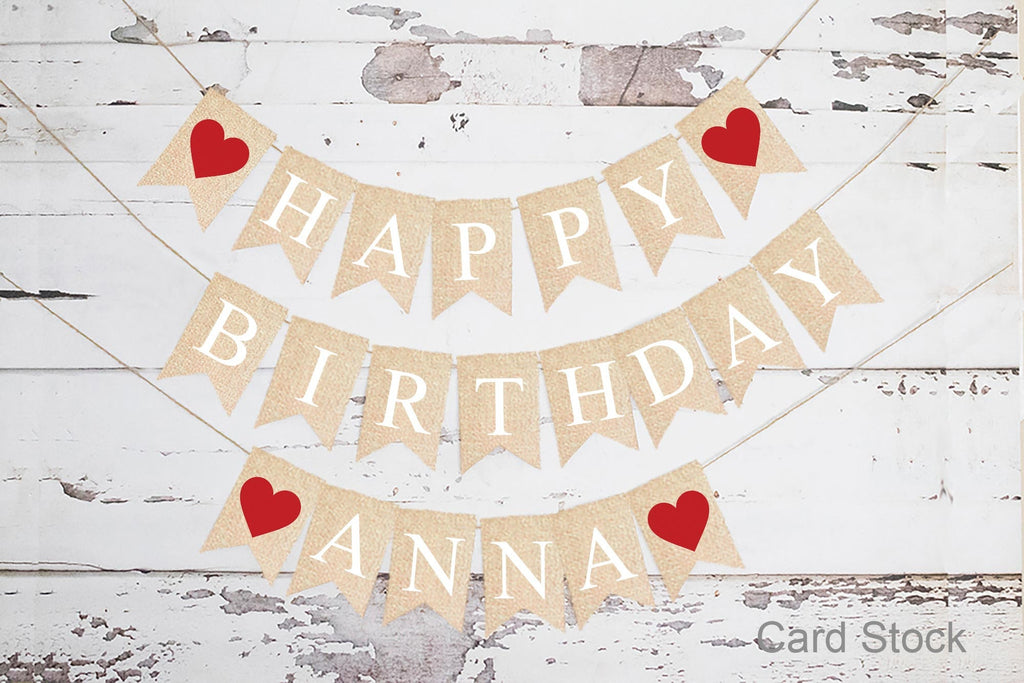 Personalized Happy Birthday Red Hearts Banner, Card Stock Banner, Valentine's Day Birthday Party Decorations, Birthday Party Sign, PB246