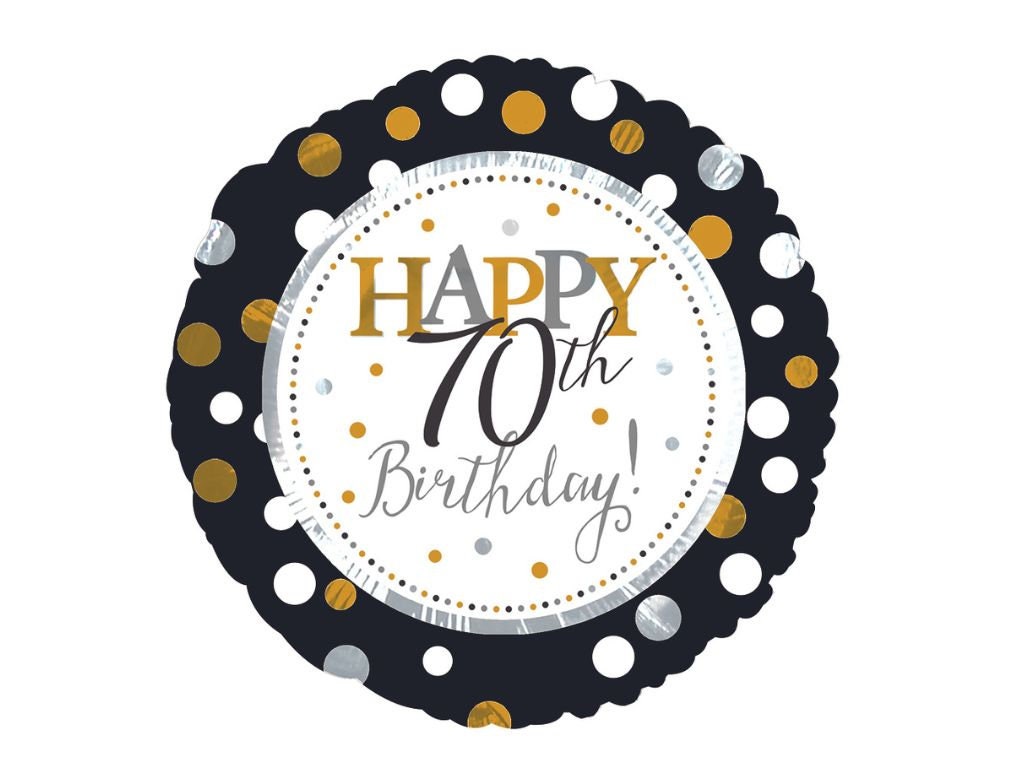 70th Birthday Balloons, Happy 70th Birthday Balloon, Birthday Party Decor, Milestone Birthday Decorations, Black, Gold, Silver Party Decor