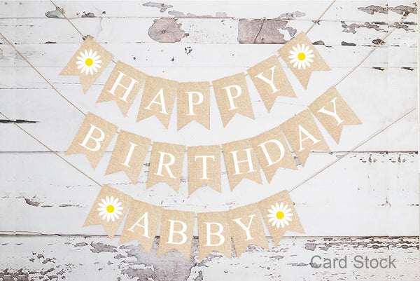 Personalized Happy Birthday Daisy Banner, Card Stock Banner, Spring or Summer Birthday Party Decorations, Flower Birthday Party Sign, PB473