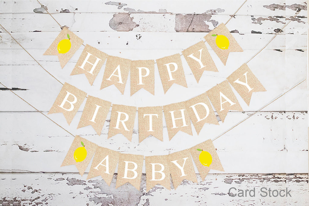 Personalized Happy Birthday Lemon Banner, Card Stock Banner, Lemonade Birthday Party Decorations, Lemon Birthday Party Sign, PB549