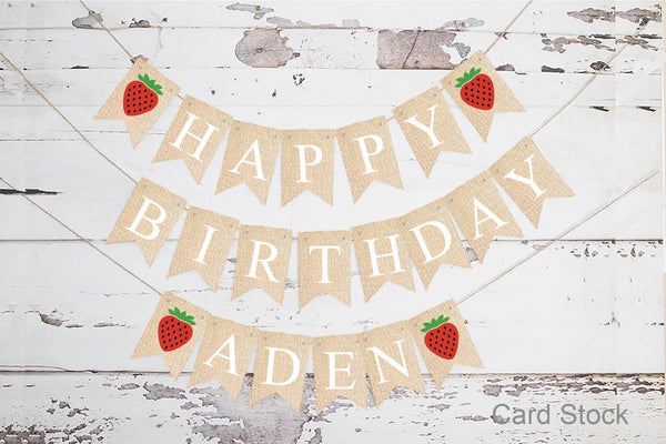 Personalized Happy Birthday Strawberry Banner, Card Stock Banner, Strawberry Birthday Party Decorations, Berry Birthday Party Sign, PB1046