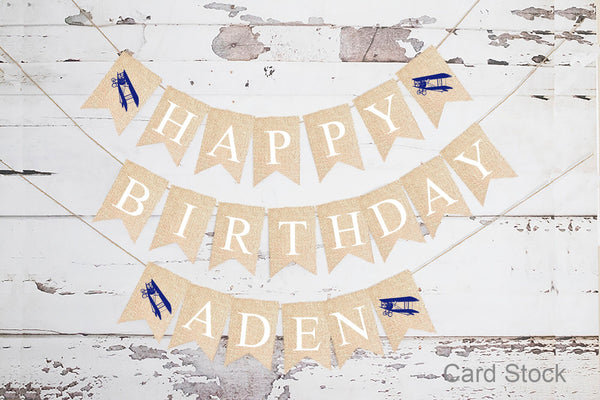 Personalized Happy Birthday Vintage Airplane Banner, Card Stock Banner, Airplane Birthday Party Decorations, Plane Birthday Party, PB022