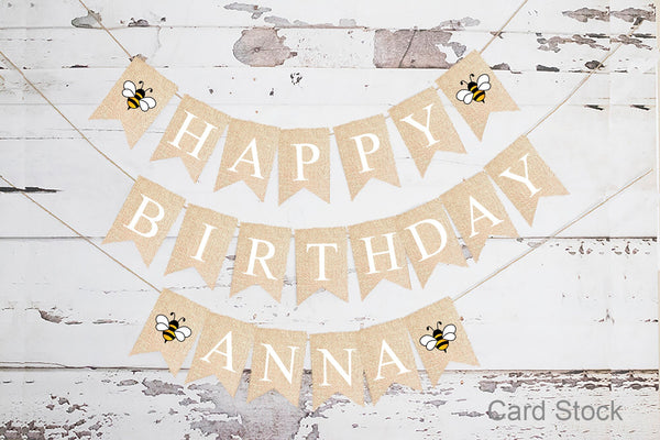 Personalized Happy Birthday Bumblebee Banner, Card Stock Banner, Busy Bee Birthday Party Decorations, Bumblebee Birthday Party, PB039