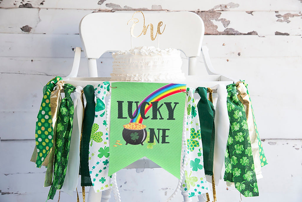 Lucky One Birthday Banner, St. Patricks Day 1st Birthday Party, First Birthday Highchair Banner,  One Year Old Party Decor, HC104