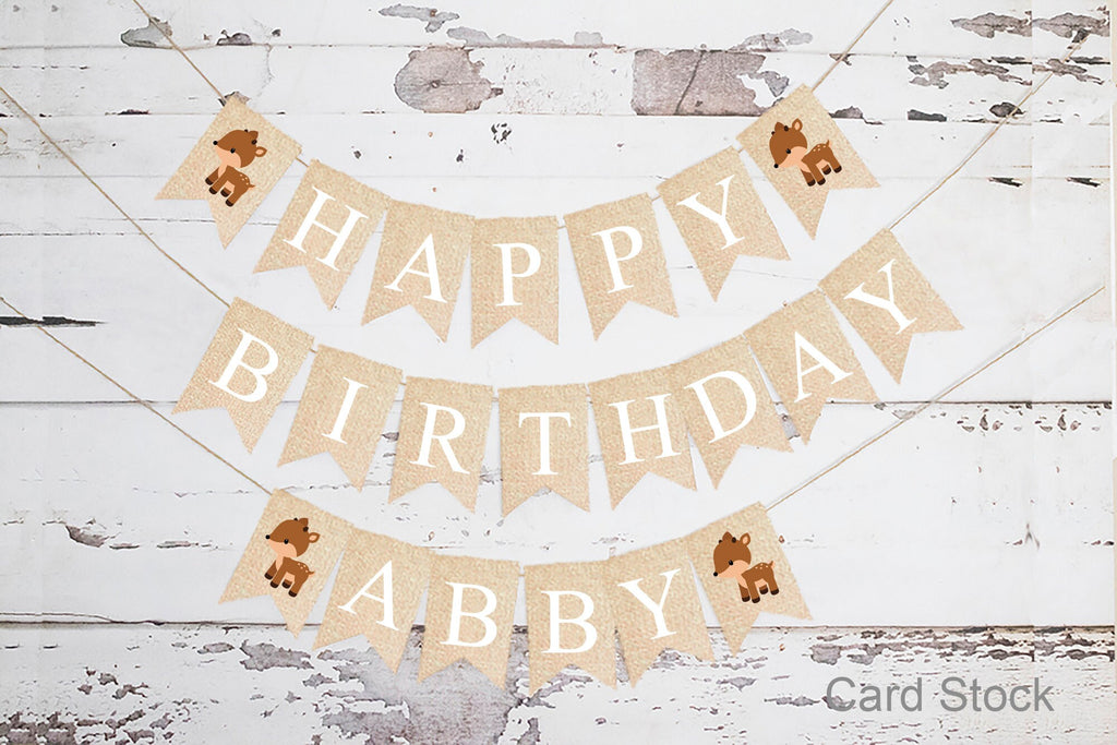 Personalized Happy Birthday Deer Banner, Card Stock Banner, Woodland Birthday Party Decorations, Woodland Deer Birthday Party, PB083