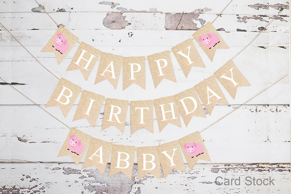 Personalized Happy Birthday Farm Pig Banner, Card Stock Banner, Farm Birthday Party Decorations, Barnyard Birthday Party, PB185
