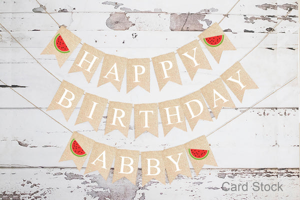 Personalized Happy Birthday Watermelon Banner, Card Stock Banner, Summer Birthday Party Decorations, Watermelon Birthday Party Sign, PB298