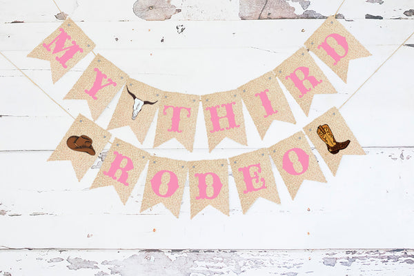 Western Third Birthday Party, Western Party Decor, My 3rd Rodeo Cardstock Banner, Cowgirl Birthday Decoration, Rodeo Theme Party Sign P271