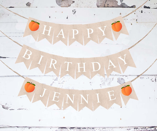 Personalized Happy Birthday Peach Banner, Card Stock Banner, Spring or Summer Birthday Party Decorations, Birthday Party Sign, PB819