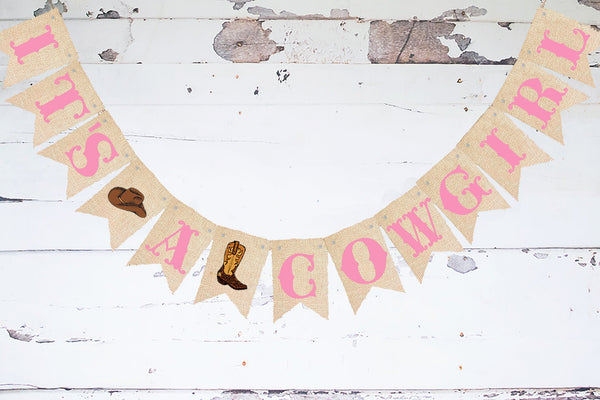 Cowgirl Baby Shower Decor, Western Baby Shower Decoration, Rodeo Theme Gender Reveal, It's A Girl Banner, It's A Cowgirl Sign, P272
