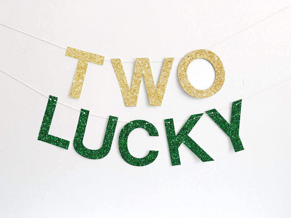 Two Lucky Glitter Banner, St. Patrick's Day 2nd Birthday, Second Birthday Banner, St. Patrick's Day Party Decorations, LB029