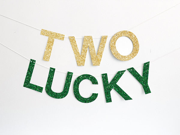 Two Lucky Glitter Banner, St. Patrick's Day 2nd Birthday, Second Birthday Banner, St. Patrick's Day Party Decorations, LB029