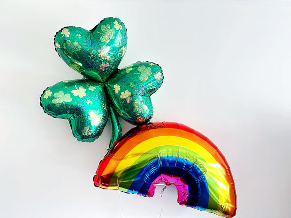 Large St. Patrick's Day Balloons | St. Patrick's Day Party Decor | 3 Leaf Clover and Rainbow Balloon | Shamrock Balloon | Rainbow Balloon