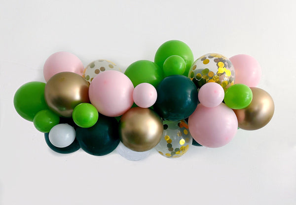 Green, Pink, Gold Party Decor, Green Balloon Garland, Balloon Garland, Spring Party Decorations, Green and Pink Balloon Backdrop COL269