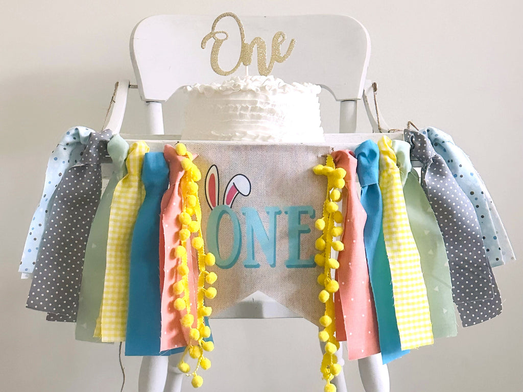 Easter First Birthday Decor, Easter Highchair Banner, Easter Bunny Banner, Some Bunny is One, Easter Birthday Party Banner, HC095