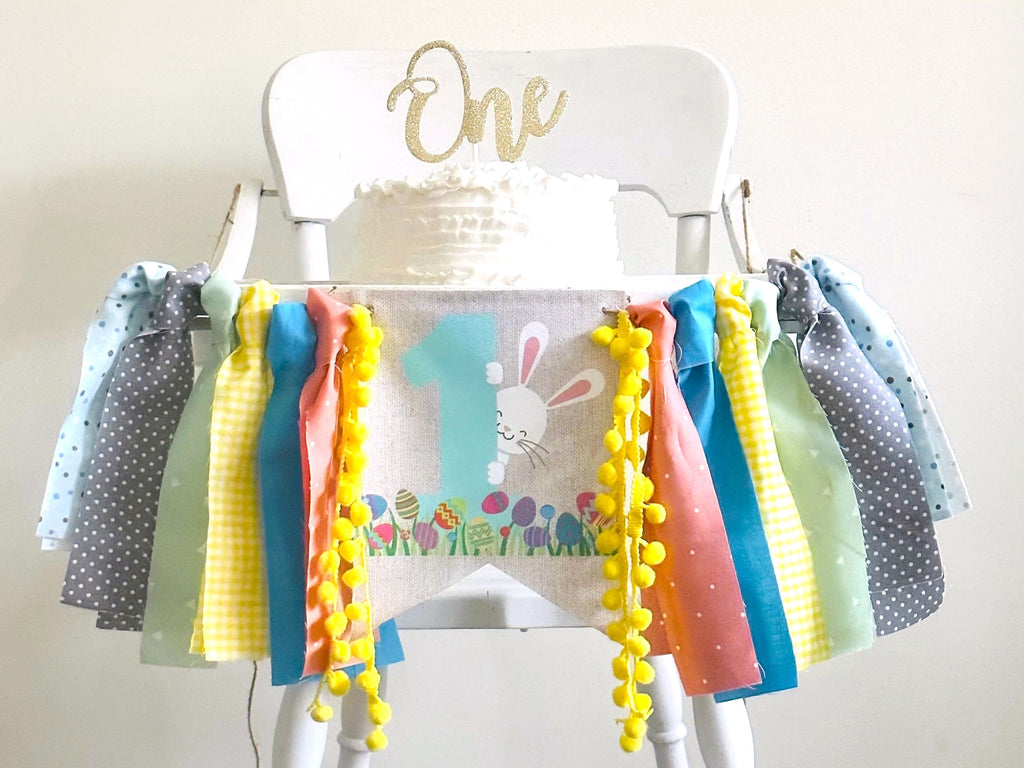 Easter First Birthday Decor, Easter Highchair Banner, Easter Bunny Banner, Some Bunny is One, Easter Birthday Party Banner, HC103